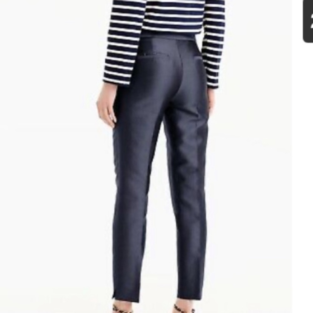 NWT J. Crew High Rise Women’s Black Shiny Satin Ankle Crop Cigarette Pants - Picture 2 of 2